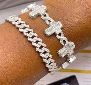 Cross Link Infinity Chain <b>Men</b> Hip Hop Bracelet Iced Out Cubic Zirconia Paved Cross Fashion Jewelry - Product Image 1