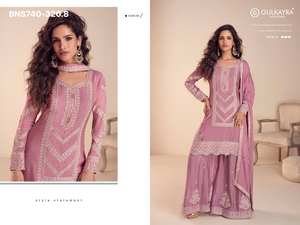 Ensemble Kurta-Plazzo & Dupatta en Chinon véritable brodé de qualité supérieure, spécial Aïd, achat en ligne, fournisseur mondial en Inde - Product Image 5
