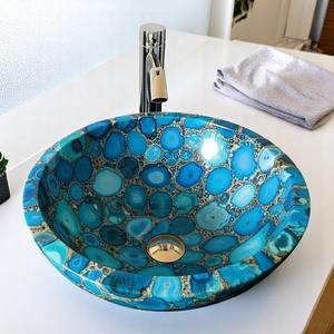 อ่างล้างหน้าหินอาเกตสีน้ำเงิน I อ่างล้างมือหินอาเกตสีน้ำเงิน I อ่างอาเกตสั่งทำพิเศษ I อ่างล้างหน้าหินอาเกตสำหรับส่งออก I อ่างล้างหน้าแบบวางบนเคาน์เตอร์ - Product Image 1