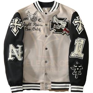 เสื้อแจ็กเก็ตเบสบอลวิทยาลัยแฟชั่นแขนยาวทรงหลวมไม่มีซับในปักลายตัวอักษรป้ายผ้าใบ - Product Image 1