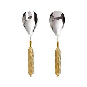 Natural Wooden Handle Metal Salad <b>Server</b> Gold Finished for Home & Hotels Tabletop Decorative Salad <b>Server</b> Sets On Sale - Product Image 5