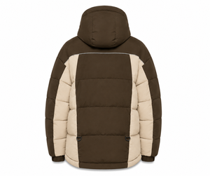Wholesale Color <b>Block</b> Puffer Jacket Modern Winter Wear Insulated Hood Custom <b>Rubber</b> Patch Service Front Zipper Elasticated Cuffs - Product Image 3