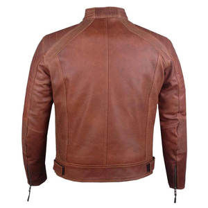 Unisex Genuine <b>Leather</b> Canvas Motorcycle <b>Jacket</b> Stand Collar Zipper Closure Breathable Casual Winter Wear - Product Image 2