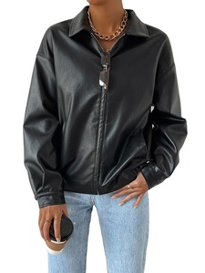 Chaquetas de Cuero Negras Personalizadas de Alta Calidad y Talla Grande para Mujer, Chaqueta de Cuero con Mangas de Cuero para Mujer - Product Image 2