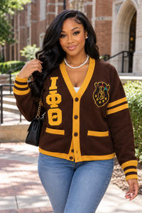 XLISE INTERNATIONAL Iota Phi Theta <b>Cardigan</b> Sweater Custom Greek Fraternity Knitted Acrylic Quick Dry Varsity Chenille - Product Image 2