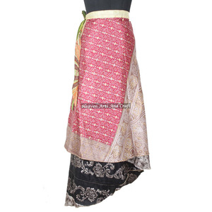 New India Vintage Silk Sari Beach Wear Wrap <b>Skirt</b> Women Wear Vintage Silk Sari <b>Long</b> Length Wrap Around <b>Skirt</b> 2 Layer Reversible - Product Image 3