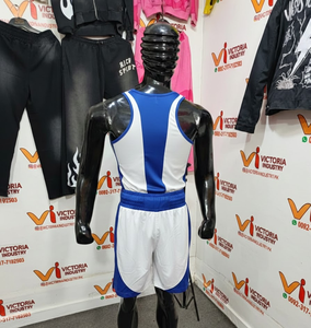 Tenue de compétition de boxe réversible rouge/bleue pour boxeurs adultes et jeunes, uniformes de boxe amateur - Product Image 2