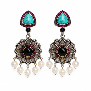 Bulk Price Oxidized <b>Silver</b> Charm <b>Earrings</b> Pear Cut Zircon Stone Imitation Pearl Classic Women's Wholesale Supplier - Product Image 1