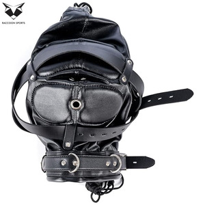 Capucha de cuero acolchada personalizada para bondage, arnés de cabeza ajustable, máscara facial completa para clubwear, capucha de cuero resistente para fiestas y disfraces. - Product Image 4