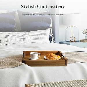 Bandeja de madera maciza para desayuno con asas |   Bandeja de Servicio para Sofá, Cama y Mesa de Centro |   Bandeja de Madera Resistente para Servir Alimentos - Product Image 1
