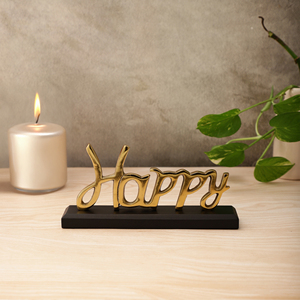 Sculpture de table contemporaine en aluminium doré avec inscription 'Love', décoration élégante en métal avec base noire pour chambre et salon - Product Image 5