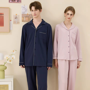 Wholesale Knitted Cotton Couple <b>Pajamas</b> <b>Set</b> Spring Autumn Long Sleeved Sleepwear Home Wear <b>Set</b> <b>for</b> <b>Men</b> and Women - Product Image 2