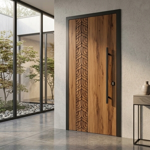 Puerta de Madera Sólida de la Serie Moderna Aruna Padma, Panel Decorativo Tallado Elegante, Mueble de Entrada de Madera para Decoración del Hogar, Diseño Artístico - Product Image 3