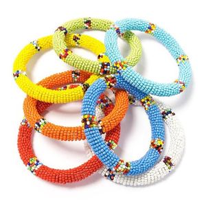 Pulsera de ganchillo hecha a mano con cuentas de vidrio, brazalete con patrón de rayas, joyería para mujer, accesorios de regalo para Navidad. - Product Image 3