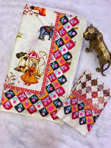 Elegante Saree de Chinnon con Estampado Tradicional, Saree de Chinnon con Estampado Hecho a Mano, Saree para Festivales, Saree para Bodas - Product Image 4