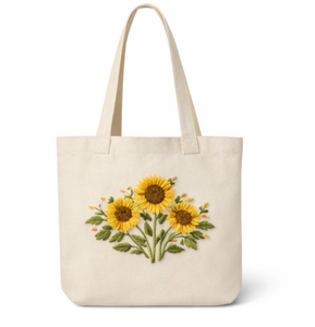 Custom logo beige <b>canvas</b> <b>tote</b> Embroidered floral design Long handle medium size Daily use cotton <b>canvas</b> <b>tote</b> bag - Product Image 1
