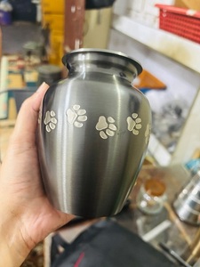 Silver European Style Pet Cremation <b>Urn</b> Paw Print Design Customizable Dogs <b>Cats</b> 200 Cubic Inch Capacity Eco-Friendly Durable - Product Image 1