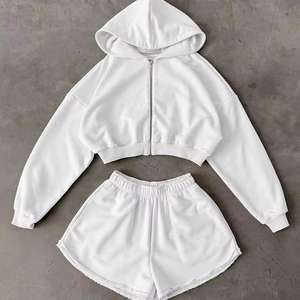 Ensemble short 2 pièces pour femme en molleton 100 % coton, fermeture éclair, longueur genou, couleur unie, écologique, personnalisable, style urbain – Meilleures ventes - Product Image 6