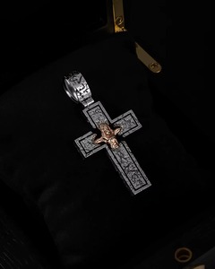 Pendentif Croix Tête de Taureau en Argent 925 Plaqué Rhodium Noir, Bijou Religieux Chrétien Dvars Diamant Hip Hop Unisexe - Product Image 1