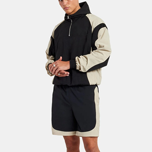 Ensemble de survêtement léger d'été 2 pièces Sirius Sports pour homme : veste coupe-vent à capuche et pantalon, coloris marine avec blocs de couleur - Product Image 5