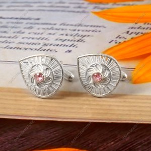 Boutons de manchette de luxe en zircon rose plaqué argent platine pour mariage formel, cadeau de créateur pour homme - Product Image 1