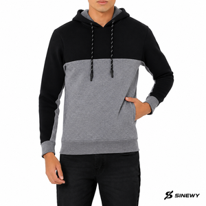 เสื้อฮู้ดดี้โอเวอร์ไซส์พิมพ์ลายบล็อกสีสำหรับผู้ชาย SINEWY ผลิตจากผ้าฝ้ายเฟรนช์เทอร์รี่ 100% สีเทา-ดำ เป็นมิตรต่อสิ่งแวดล้อม สวมใส่สบาย - Product Image 5