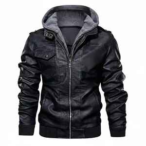 Blouson aviateur en cuir d'agneau véritable pour homme, à capuche, multicolore, fait main, avec capuche amovible, vêtement d'extérieur tendance - Product Image 3