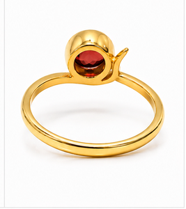 Red Garnet Gold Plated <b>Ring</b>, Handmade Round Garnet Gemstone <b>Ring</b>, January Birthstone <b>Ring</b>, Gift for Her, <b>Dainty</b> Gold Jewelry - Product Image 2