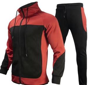 Men Color Blocking Tracksuit Set Full <b>Zip</b> <b>Hooded</b> Sweatshirt With Side Pockets Sporty Autumn Wear Regular Fit Polyester Cotton - Product Image 4