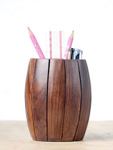 Handmade Wooden Barrel Pen Holder <b>Desk</b> Organizer <b>Rustic</b> <b>Office</b> Supply Holder Wooden Pencil Cup for Home <b>Office</b> Study Table - Product Image 4