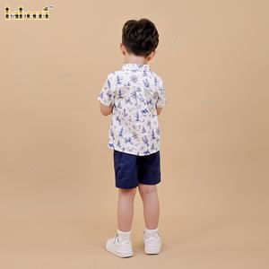 BC1441 Boy Nautical Sketch <b>Shirt</b>-100% Cotton OEKO-TEX Certified <b>Flame</b> Retardant Spring/Summer - Product Image 3