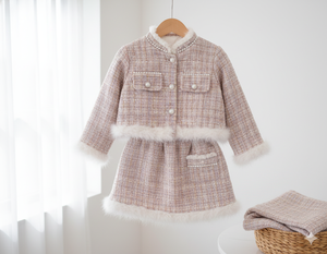 Conjuntos de Falda y Blusa de Manga Larga para Niñas, Casuales, de Tela de Poliéster y Algodón, Color Sólido, Lavables - Product Image 1