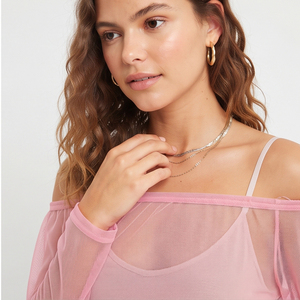 Transparent Mesh Off Shoulder Top For Women Sexy Sheer Off Shoulder Mesh Shirt Tops <b>Ladies</b> 100% Polyester <b>Summer</b> Transparent Top - Product Image 4