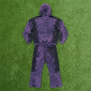 Conjunto de Sudadera con Capucha Morada y Negra con Efecto Ácido y Pantalones de Pierna Ancha para Hombre, Estilo Urbano con Bloques de Color, Ropa Casual Personalizada - Product Image 6