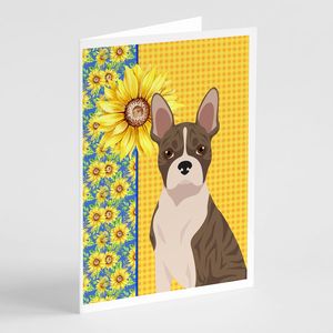 Tournesols d'été Brindle Boston Terrier Cartes de vœux Pack de 8 cartes vierges A7 5x7 avec enveloppes Design fantaisiste - Product Image 1