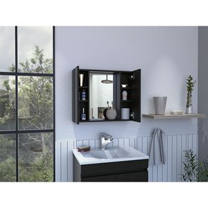 Armadietto Portamedicinali Nero Wengue con 1 Cassetto, Collezione Elegante di Specchi da Bagno - Product Image 5