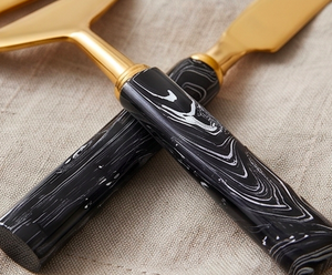Luxury <b>Cheese</b> <b>Knife</b> <b>Set</b> With Gold Blade And Marble Handle Durable For Kitchenware Use Dining Camping And Hotel Use - Product Image 2