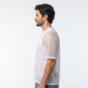 T-shirt en maille transparente à manches longues pour homme, 100 % polyester tricoté, décontracté, haut en maille transparente, tenue de plage estivale, tee-shirt transparent pour homme - Product Image 3