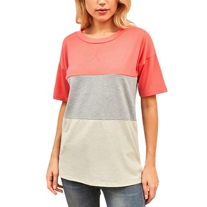 T-shirt à col rond et manches courtes pour femme, coupe ample, pull-over, streetwear, t-shirts color block pour femme - Product Image 3