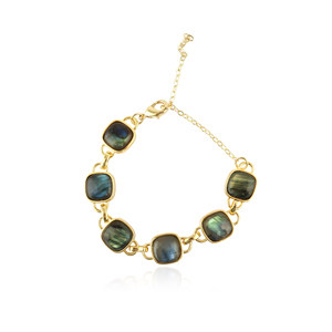 Pulsera de eslabones con labradorita natural de alta calidad en forma de cojín, latón chapado en oro de 18k, cabujón con múltiples piedras preciosas, pulseras de moda. - Product Image 2