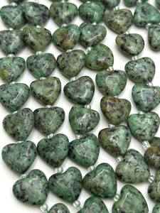 Cuentas de Piedra Turquesa Africana Natural en Forma de Corazón, Hermoso Color Verde Negro, Gemas en Hilo Completo de 15.5 Pulgadas - Product Image 3