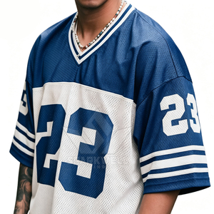 Maillot de football américain personnalisé pour homme, blanc et bleu, col en V, manches courtes, maille respirante, numéro 23, uniforme d'équipe - Product Image 6