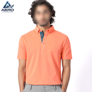 Men's <b>Orange</b> Color Sleeve Pique <b>Polo</b> Shirt Breathable Casual Fit Regular Length Solid Color Knitted Fabric <b>Polo</b> Tees - Product Image 1