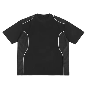Custom Short Sleeve T Shirt Contrast <b>Piped</b> Panel with mesh fabric Custom Men's Printed Tshirts Casual Color Block T-shirt - Product Image 1