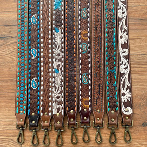 New Personalized Floral Hand Tooled Leather Western Cactus Replacement Bag <b>Strap</b> <b>Camera</b> & Guitar <b>Strap</b> with Antique Brass Snaps - Product Image 3