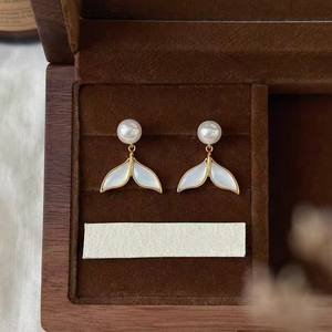 Shopkeeper Recommends Pure Silver <b>Mermaid</b> Dolphin Tail Earrings Luxury Niche Freshwater Pearls for Women - Product Image 5