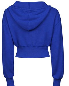 Womens Royal Blue <b>Cropped</b> <b>Zip</b> <b>Up</b> Hoodie Slim Fit Long Sleeve Casual Streetwear Cotton Fleece Sweatshirt Custom Logo ODM Factory - Product Image 2