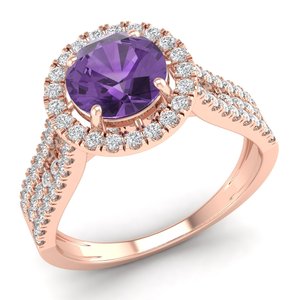 Bague de fiançailles REYES en or rose massif 14 carats certifiée IGI avec diamant et améthyste taille ronde, bijoux fins pour femme - Product Image 2