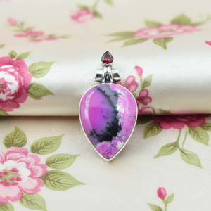 Natural Pink Dendrite Opal Garnet Heart Pendant 925 Sterling Silver Rose Gold Yellow Gold Plated Handmade Double Stone Jewelry - Product Image 6