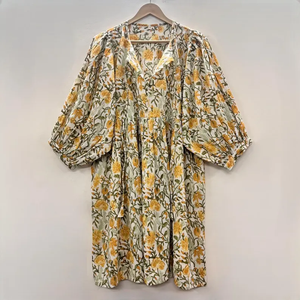 Vestido Casual Midi para Mujer, Tejido 100% Algodón, Liso, Manga Corta, Cintura Imperio, Estilo Babydoll, Cuello en V, Holgado, Funcional - Product Image 1